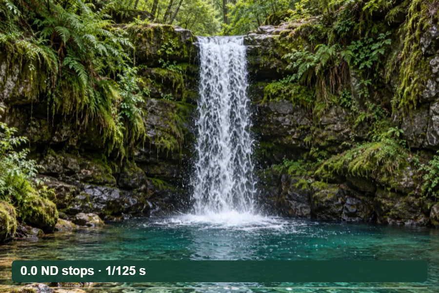 A woodland waterfall with silky flowing water, illustrating the effect of a long exposure.
